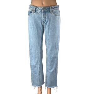 Abrand Jeans A '99 Low Straight Women's Blue Raw Hem Frayed Denim Jeans Size 25P